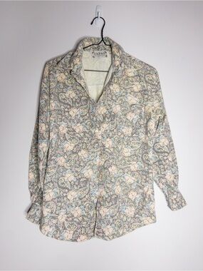 Vintage Floral Button-Down Shirt Pastel 80s Corduroy